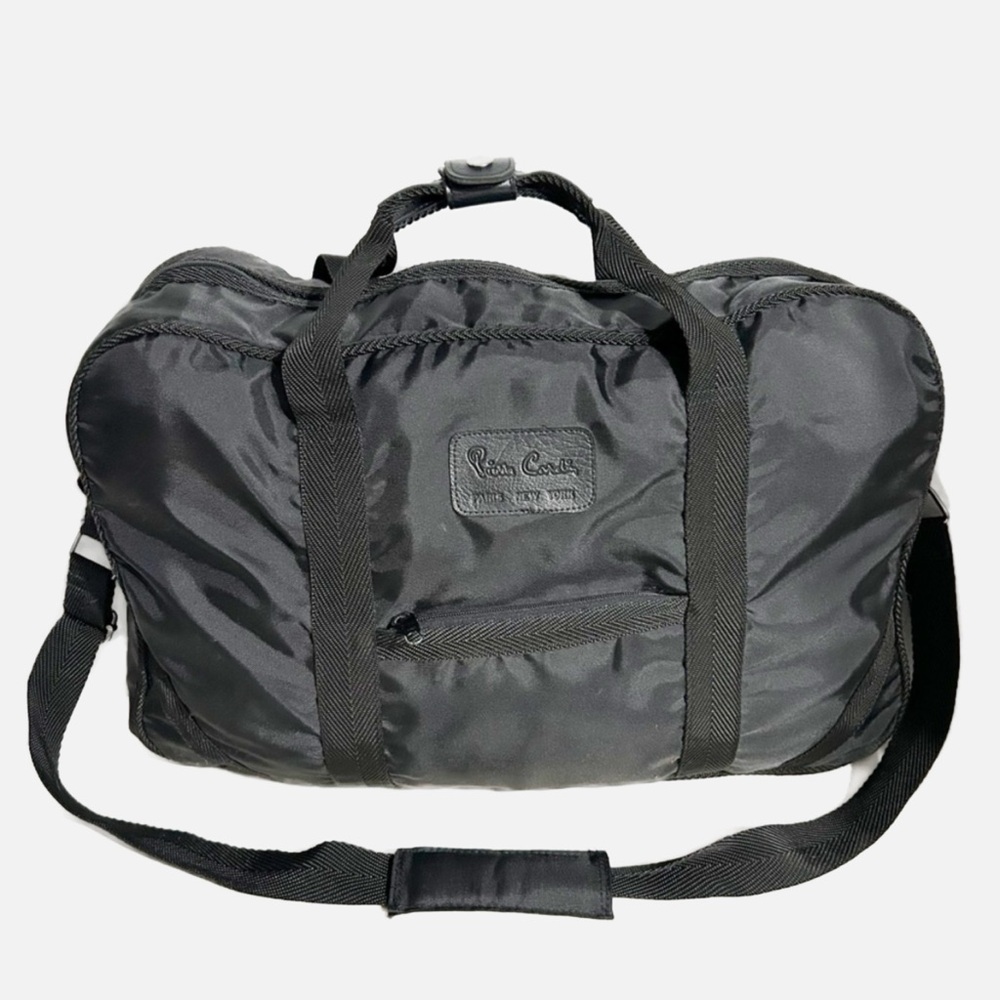 Vintage Pierre Cardin Nylon Travel Duffle Bag Top Handles Crossbody Strap Black